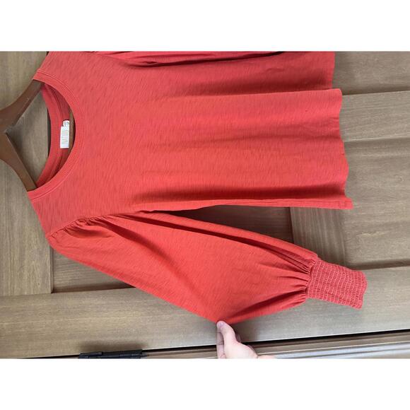 Nation LTD. Loren Peasant Tee Shirt Puff Sleeve 100% Cotton Red/Orange Womens XS - Picture 3 of 13